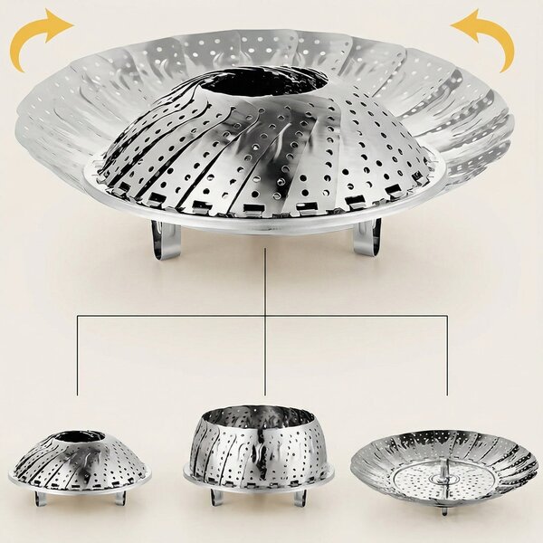 Set 2 coșuri de abur pliabile din inox, extensibile 16,5–24,5 cm