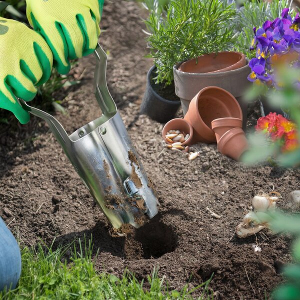 Plantator de bulbi din oțel, cu manetă de eliberare, 23 cm