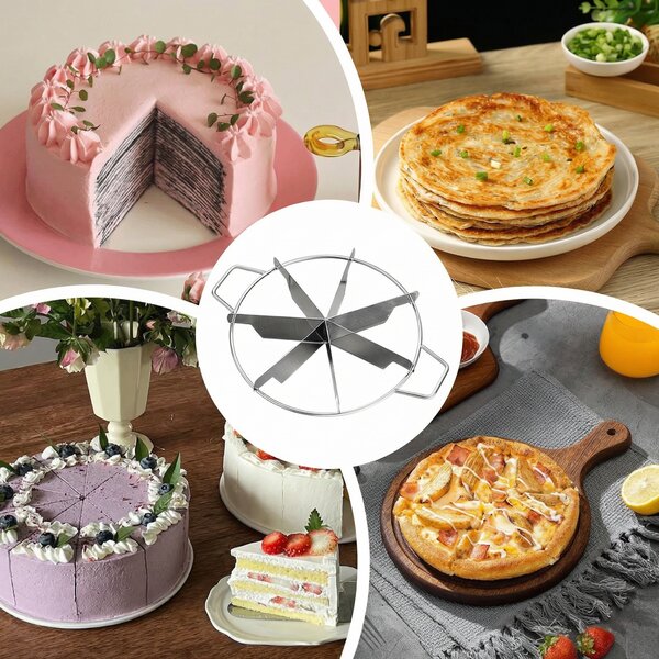 Divizor din inox pentru tort, cheesecake și pizza, 8 felii egale, cu două mânere