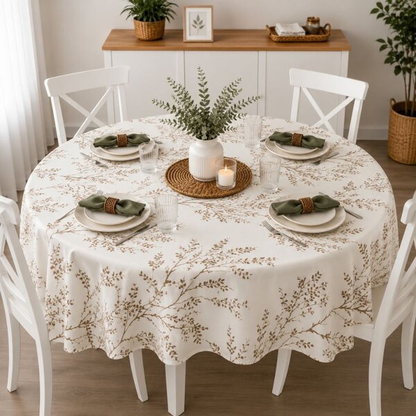 Fata de masa teflonata, rotunda, diametru 140cm, Crengute maro