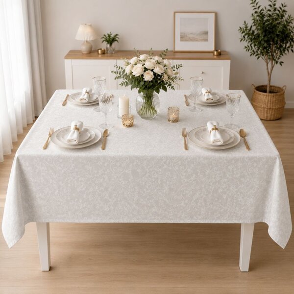 Fata de masa teflonata 120x160 cm, Alba cu imprimeu ornamental F8