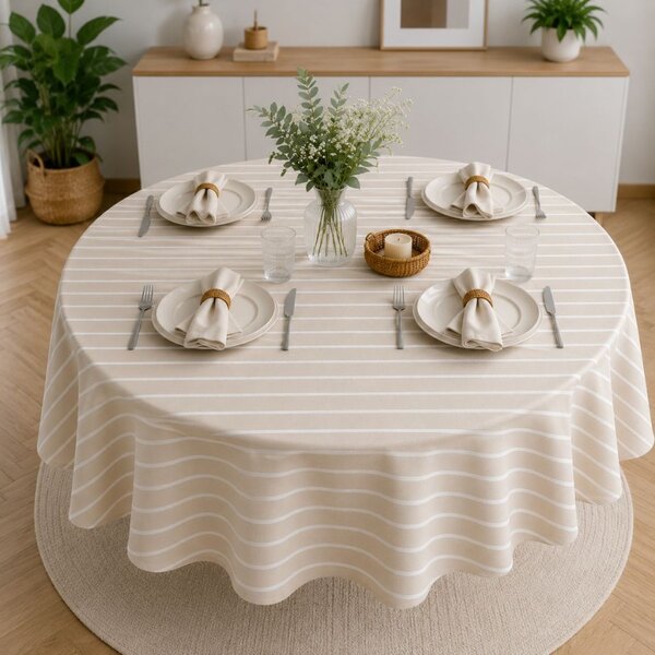 Fata de masa teflonata, rotunda, diametru 140cm, Dungi albe