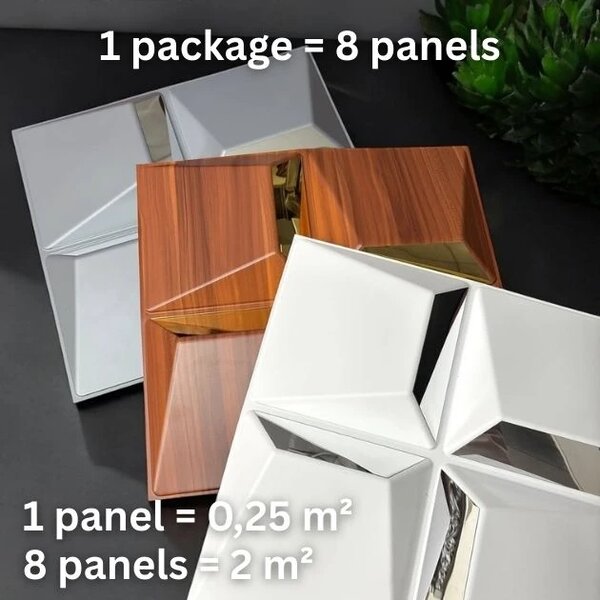 Reflectiva™ 3d Pvc Oglindă Panou De Perete 50 X 50 Cm - Pachet 8, Textură De Lemn