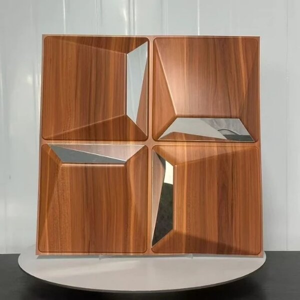 Reflectiva™ 3d Pvc Oglindă Panou De Perete 50 X 50 Cm - Pachet 8, Textură De Lemn