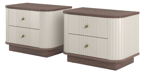 Set de noptiere Vesper 56 cm cu mânere aurii - culoare cașmir / nuc