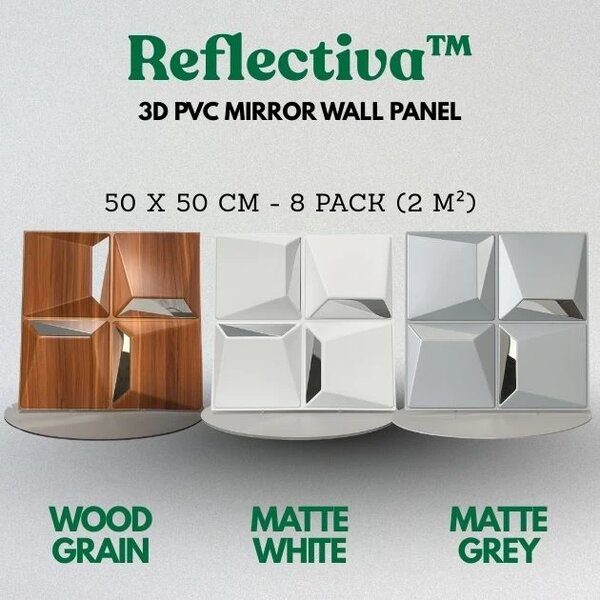 Reflectiva™ 3d Pvc Oglindă Panou De Perete 50 X 50 Cm - Pachet 8, Textură De Lemn