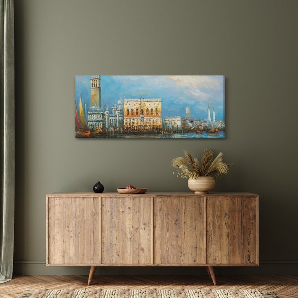 Tablou - Gondola care trece prin Veneția, pictură în ulei (120x50 cm)