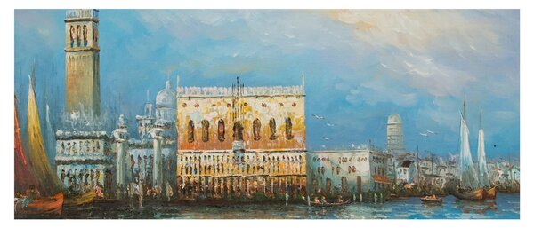 Tablou - Gondola care trece prin Veneția, pictură în ulei (120x50 cm)