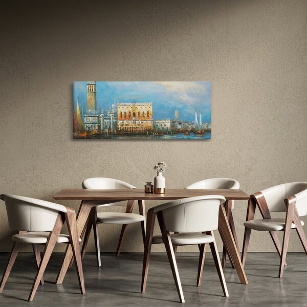 Tablou - Gondola care trece prin Veneția, pictură în ulei (120x50 cm)
