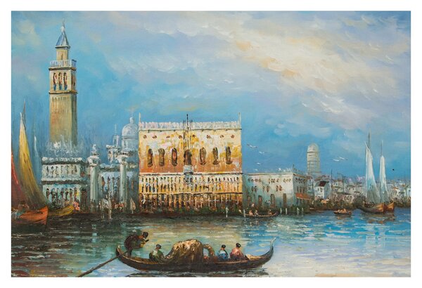 Tablou - Gondola care trece prin Veneția, pictură în ulei (90x60 cm)