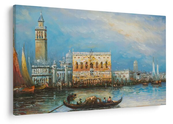Tablou - Gondola care trece prin Veneția, pictură în ulei (90x60 cm)