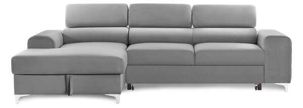 Colțar Extensibil LOFT NEW, cu lada depozitare, tetiere reglabile, 290x170x95 cm, Gri-Silver-Velluto / Stanga
