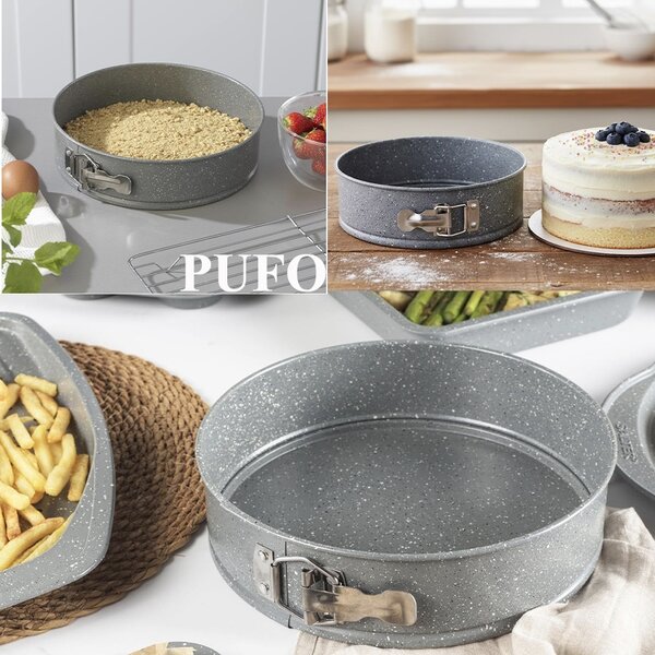 Tava metalica rotunda Pufo Cook pentru copt prajituri, cu baza detasabila- ideala pentru torturi si deserturi perfecte