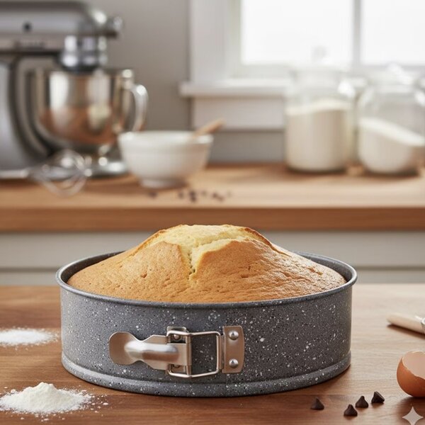 Tava metalica rotunda Pufo Cook pentru copt prajituri, cu baza detasabila- ideala pentru torturi si deserturi perfecte