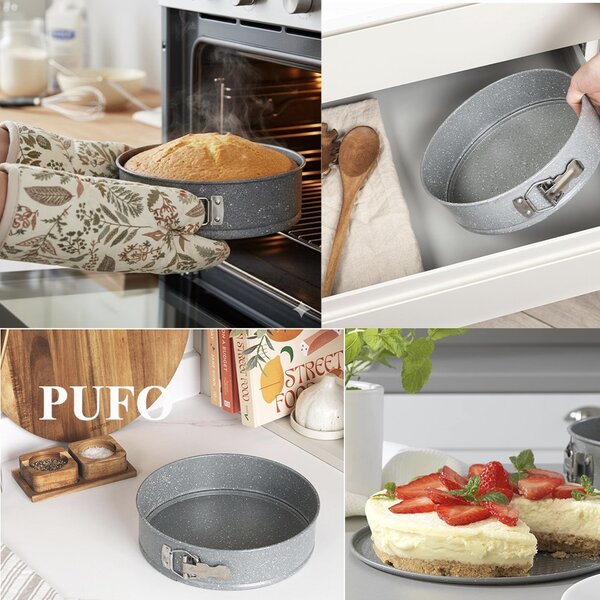 Tava metalica rotunda Pufo Cook pentru copt prajituri, cu baza detasabila- ideala pentru torturi si deserturi perfecte