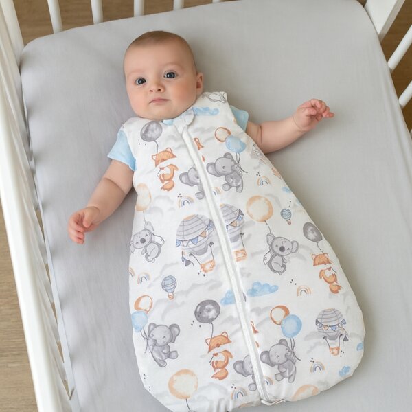 Sac de dormit bebe de vara din bumbac 100% 0-3 luni Kidizi Tiny Adventures, 0.5 tog