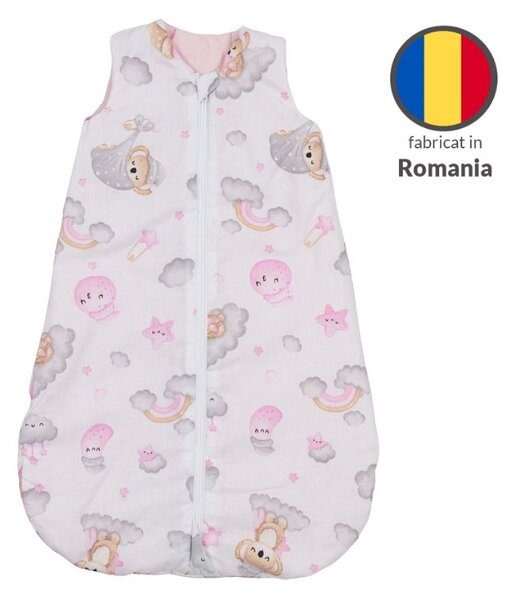 Sac de dormit bebe de vara din bumbac 100% 0-3 luni Kidizi Koala Dreams Pink, 0.5 tog