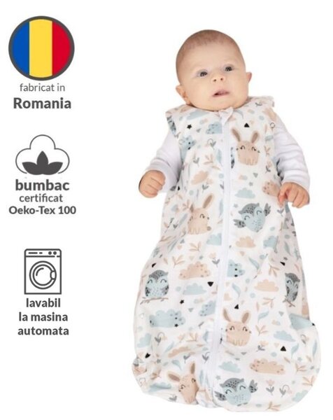 Sac de dormit bebe de vara din bumbac 100% 0-3 luni Kidizi Koala Dreams Pink, 0.5 tog