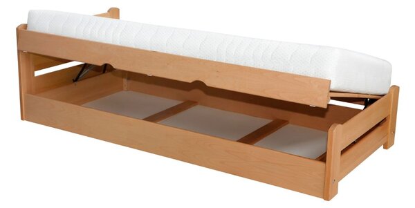 Pat single cu spațiu de depozitare Relax, lemn masiv (90x200)