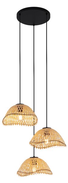 Lampă pandantiv Boemă neagră cu bambus 3 lumini - Lily