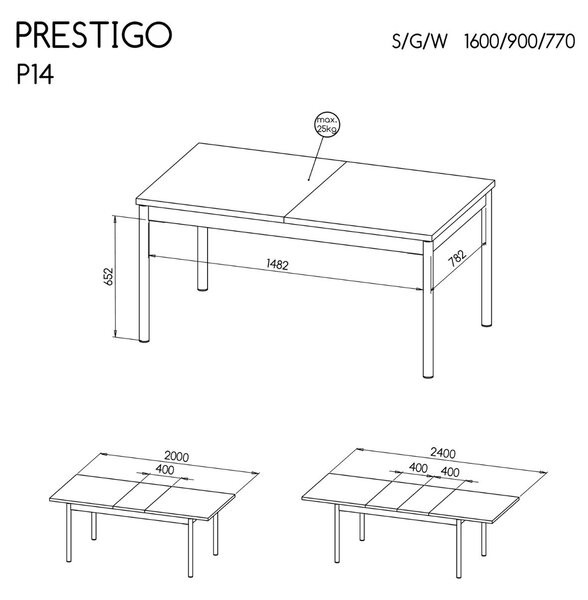 Masă de dining extensibilă Prestigo P14 (160-240 cm)