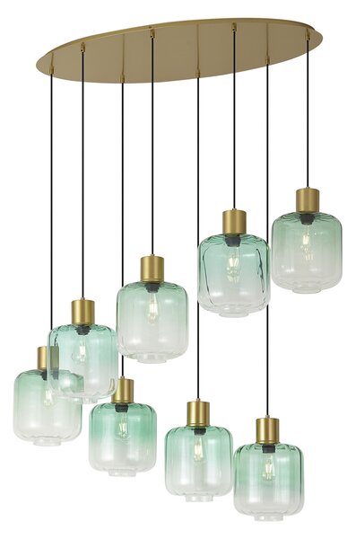 Lampă suspendată Hotel Chic alamă cu sticlă albastră și verde 8 lumini - Qara