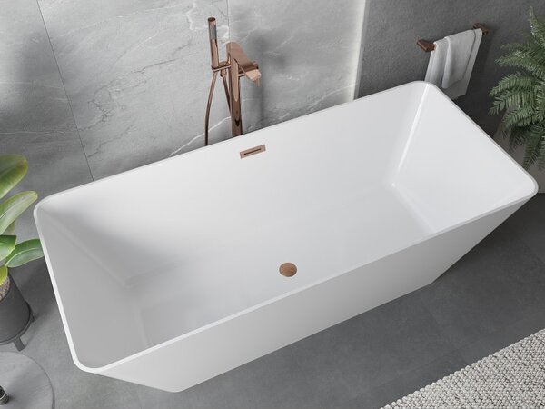 Mexen Velo Slim, cadă independentă 170 × 75 cm, alb lucios, preaplin din cupru, 52811707500-65
