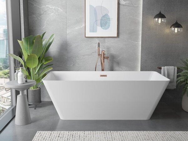 Mexen Velo Slim, cadă independentă 170 × 75 cm, alb lucios, preaplin din cupru, 52811707500-65