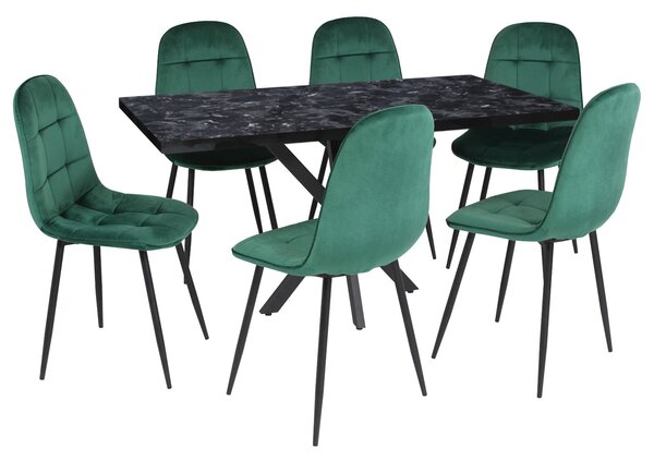 Masă fixă Dreptunghiulară Tania X Negru cu 6 Scaune Gya Verde