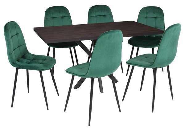 Masă fixă Dreptunghiulară Tania X Wenge cu 6 Scaune Gya Verde