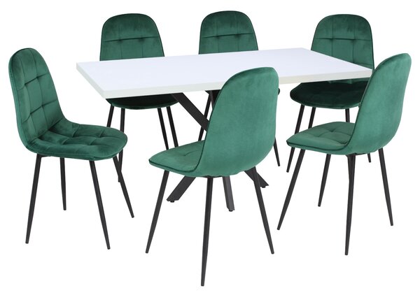 Masă fixă Dreptunghiulară Tania X Albă cu 6 Scaune Gya Verde
