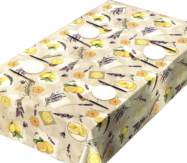Fata de masa tip musama Pufo Lemon & Flowers, 120 x 140 cm