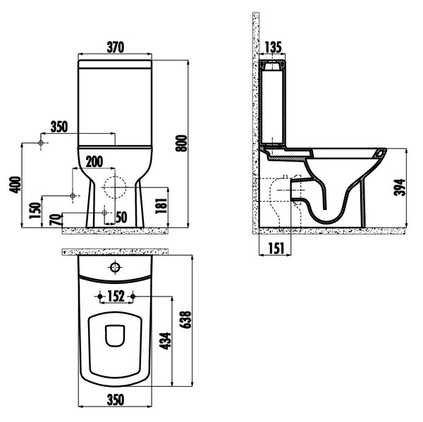 CREAVIT CREAVIT, Combinație WC LARA, scurgere inferioară/spate, mecanism de spălare, negru mat, LR360-01