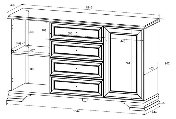 Comoda vintage alba IDENTO, PAL, 154x45x90 cm