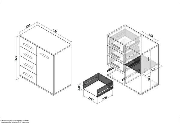 Comoda LIMA KM2, alb/stejar sonoma, PAL, 77x40x82 cm