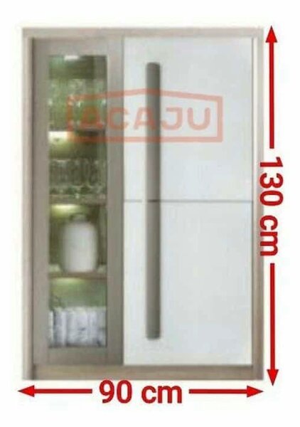 Comoda ROMA 2A, alb/stejar, PAL/PVC/sticla, 90x43x130 cm