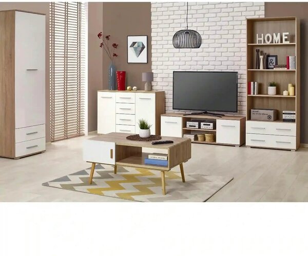 Comoda LIMA KM4, alb/stejar sonoma, PAL, 116x40x82 cm