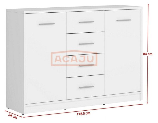 Comoda NEPO PLUS, alb, PAL laminat, 119x34x84 cm