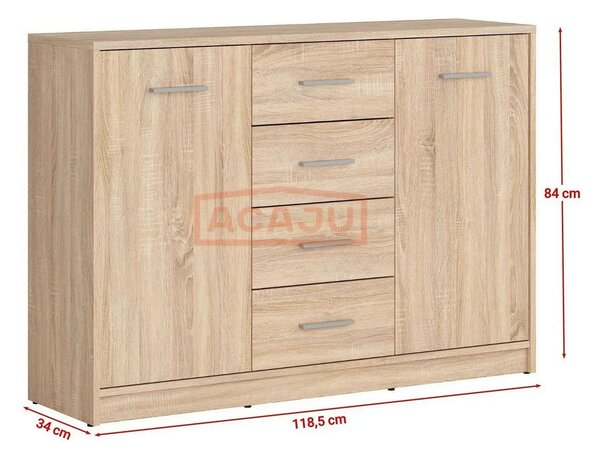 Comoda NEPO PLUS, stejar sonoma, PAL laminat, 119x34x84 cm