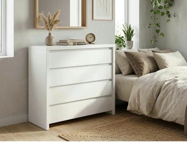 Comoda KASPIAN KOM4S, alb, PAL melaminat, 105x41x92 cm