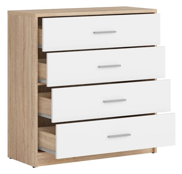 Comoda NEPO PLUS, alb/stejar sonoma, PAL laminat, 80x34x84 cm