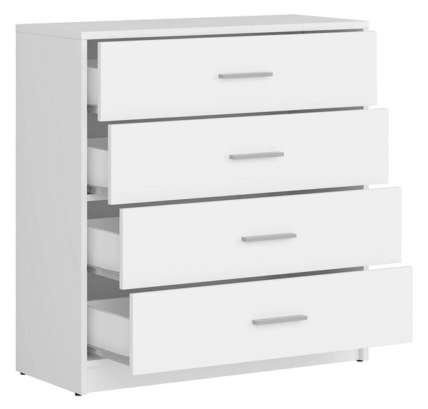Comoda NEPO PLUS, alb, PAL laminat, cu 4 sertare, 80x34x84 cm