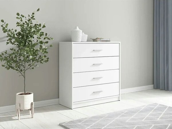 Comoda NEPO PLUS, alb, PAL laminat, cu 4 sertare, 80x34x84 cm
