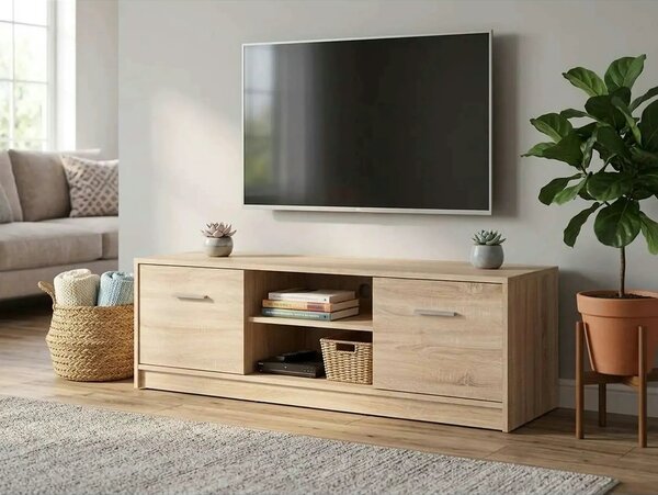 Comoda TV NEPO PLUS, stejar sonoma, PAL laminat, cu 2 usi, 139x47x43 c