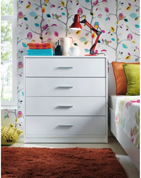 Comoda NEPO PLUS, alb, PAL laminat, cu 4 sertare, 80x34x84 cm