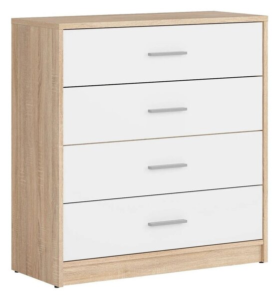 Comoda NEPO PLUS, alb/stejar sonoma, PAL laminat, 80x34x84 cm