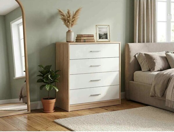 Comoda NEPO PLUS, alb/stejar sonoma, PAL laminat, 80x34x84 cm