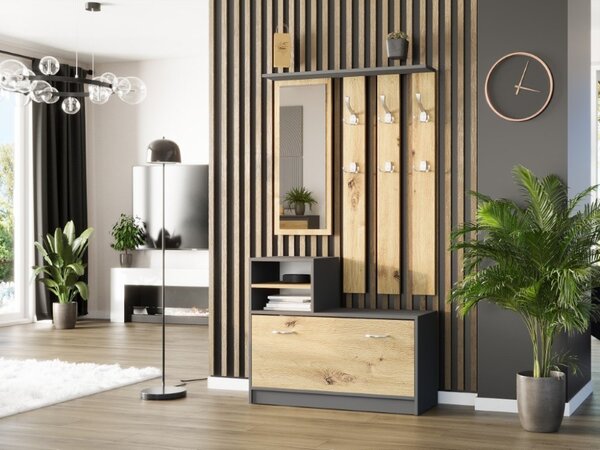 Dulap de hol practic cu oglindă și suport pentru pantofi 90 x 160 cm artisan