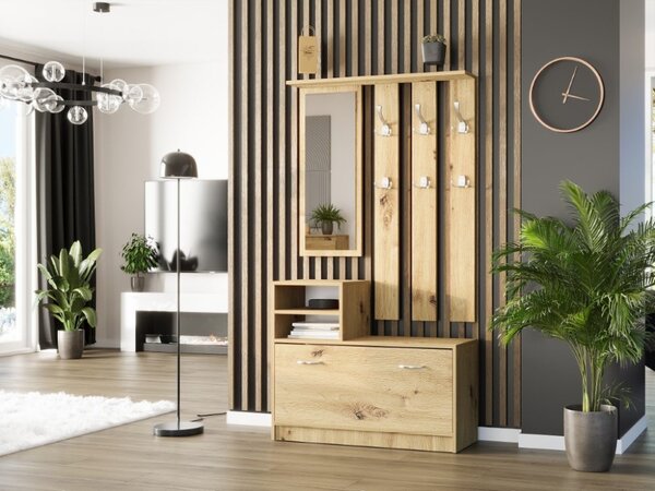 Dulap de hol practic cu oglindă și suport pentru pantofi 90 x 160 cm artisan