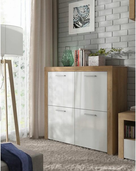 Comoda BALDER KOM4D, alb/stejar, PAL, 104x39x99 cm